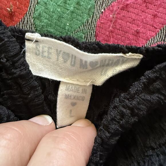 See You Monday Black Textured Crop Top Tie Front Tank Large L - Picture 6 of 7